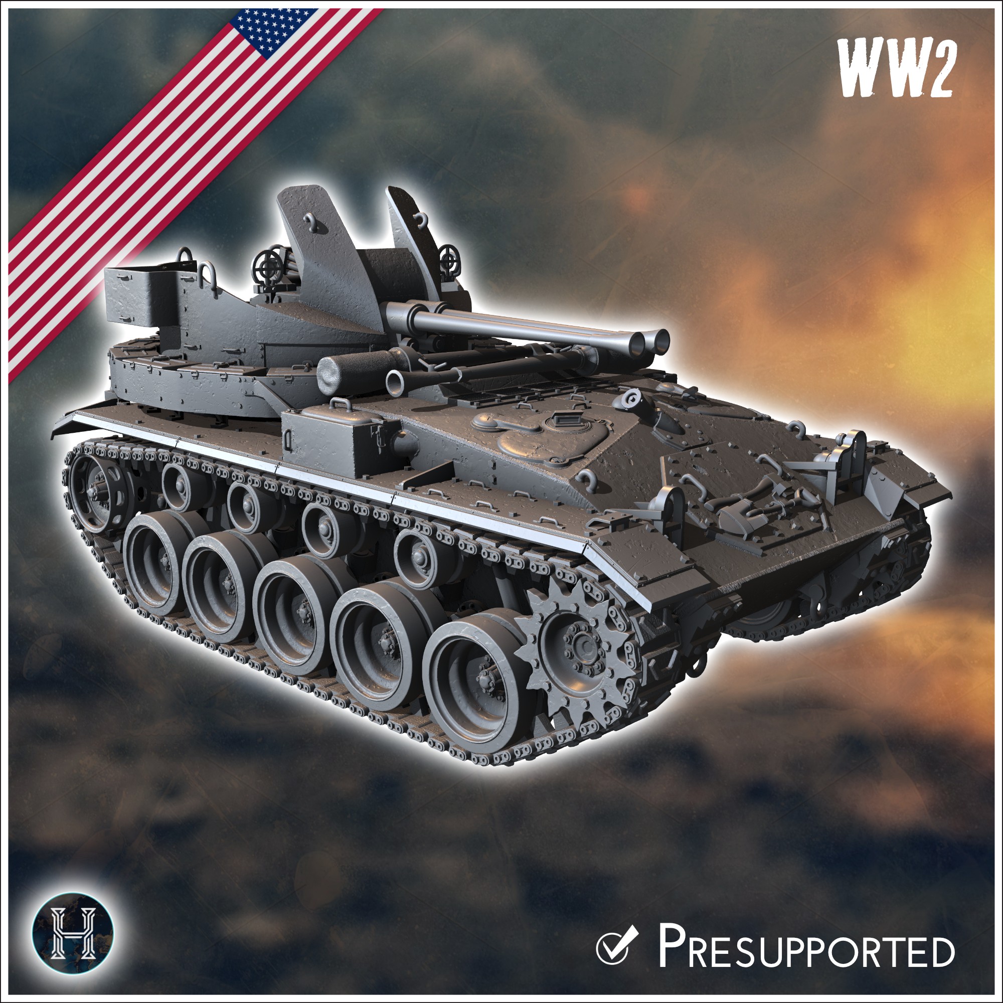 M19A1 Gun Motor Carriage (combat damaged version) - USA US Army Western Front Normandy Africa Bulge WWII D-Day